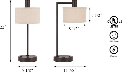 Miniatura 4 de XiNBEi Lighting XB-TL1230-DB - Lámpara de mesa con pantalla de tela, moderna lámpara de hierro con acabado de bronce oscuro para dormitorio, sala