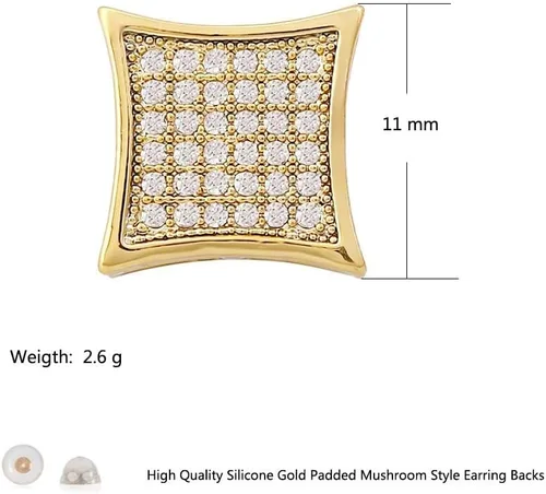 Miniatura 6 de LuReen Oro Plata 0.433 in cuadrado CZ Stud pendiente de Mens Boy aretes para hombre