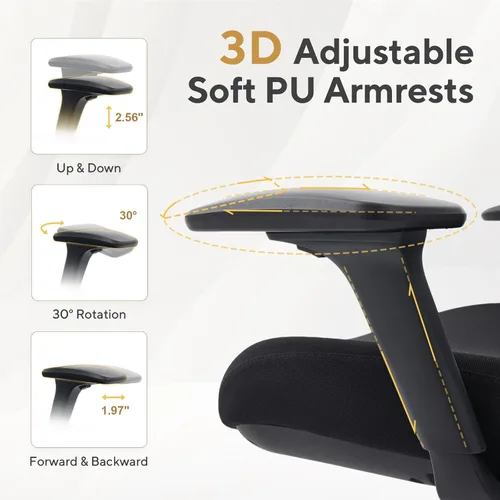 Miniatura 8 de Nouhaus Apertura - Silla ergonómica de oficina, sillas de escritorio de oficina en casa con soporte lumbar ajustable y reposacabezas, soporte Negro