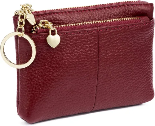 Miniatura 2 de ZOOEASS Mini monedero con cremallera de cuero genuino para mujer, con llavero con triple cremallera, tarjetero