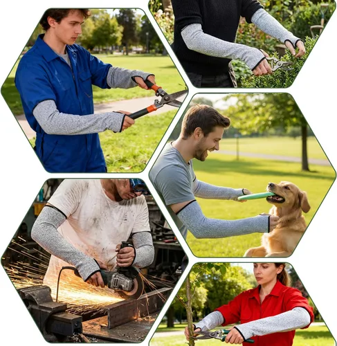 Miniatura 7 de SHENLIU 6 pares de mangas resistentes a cortes para brazo con orificio para el pulgar, mangas de protección de antebrazo de 18 pulgadas, protección