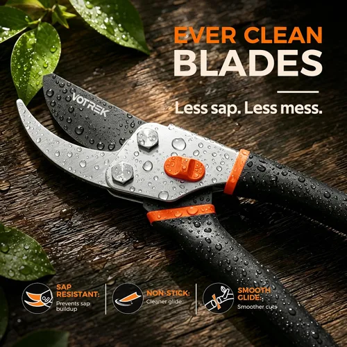 Miniatura 3 de VOTREK® Tijeras de podar, podadora de jardín profesional de 8.5 pulgadas con resorte a prueba de atascos y hoja SK5 siempre afilada, cortaúñas