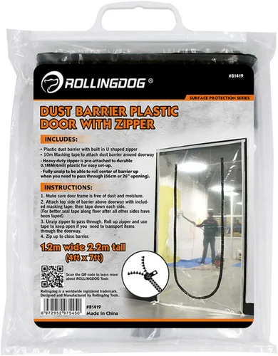 Miniatura 2 de ROLLINGDOG Barrera contra el polvo de la puerta con cremallera – Cubierta de puerta de plástico con cremallera para pared y habitación Protección