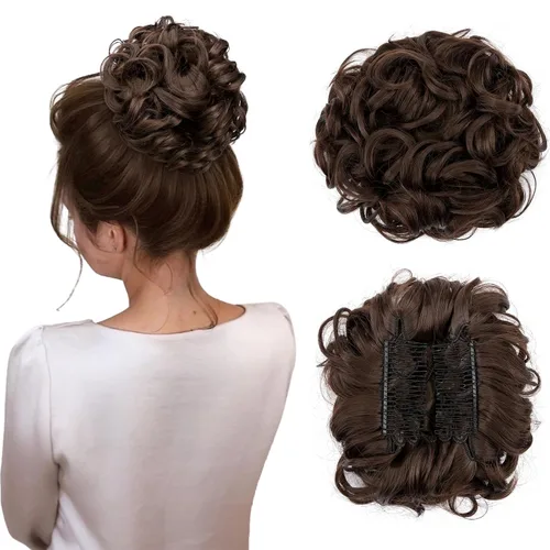 Benehair Moño desordenado con peines con clip en moño de Juva, moño de Juva, esponjoso, ondulado, fácil de estirar, moño grande, cola de caballo