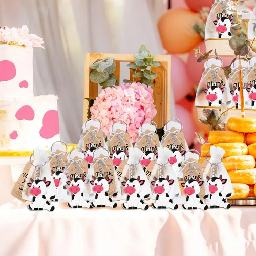 Miniatura 4 de CiciBear Paquete de 24 llaveros de vaca para decoración de fiesta para invitados, fiesta temática de vaca, animales de granja, baby shower, fiesta
