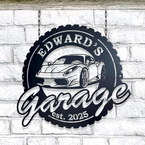 Miniatura 4 de Letrero de nombre de garaje personalizado, letreros metálicos personalizados para taller de mecánico, regalos de mecánico, regalo de arte de pared