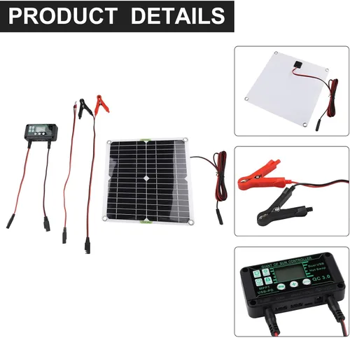 Miniatura 3 de Cargador solar Powercell de 12 V con controlador de 20 W, kit de panel de carga para coche, barco, RV, motocicleta, construcción de PET