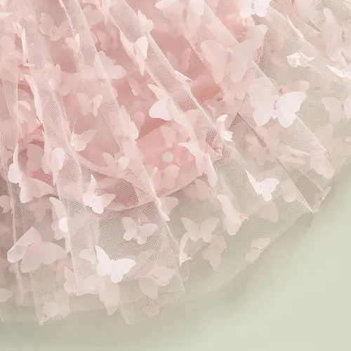 Miniatura 5 de Vestido de princesa para bebé niña 3D de malla de mariposa morada, sin mangas, de tul + diadema