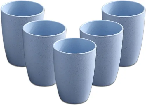 Miniatura 11 de Juego de 5 vasos de paja de trigo, pequeños vasos reutilizables de 12 onzas, aptos para lavavajillas, vasos de agua apilables de plástico