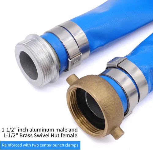 Miniatura 3 de Manguera de Descarga de Bomba de Agua Plana de PVC de 1-1/2" x 25 pies con Conexiones de Orejeta con Pasador de Aluminio, Ensamblaje de Manguera