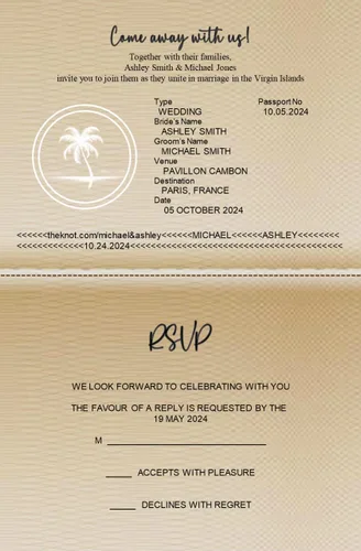 Miniatura 5 de Invitaciones de boda Pasaporte Destino Invitaciones de boda con RSVP Postal desmontable Cantidad de 50