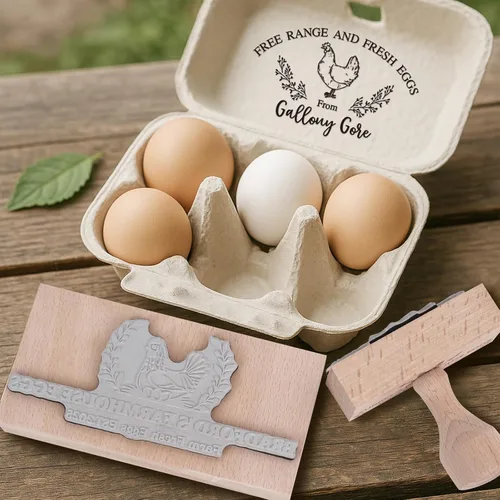 Miniatura 2 de KAINSY Sellos de cartón de huevos personalizados, sellos personalizados para cartón de huevos, 8 tamaños, sellos de goma de madera para cajas