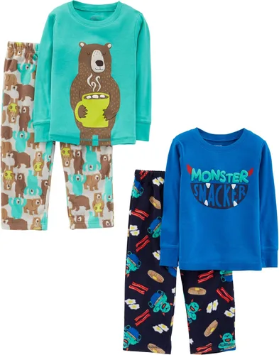 Simple Joys by Carter's Conjunto de pijama de 4 piezas para niños y niños pequeños (parte superior de algodón y parte inferior de vellón)