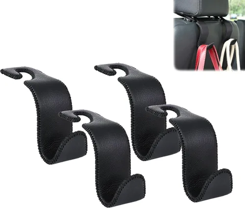 Miniatura 20 de Amooca - Gancho para reposacabezas de asiento de coche, organizador de almacenamiento universal para bolso de mano, abrigo, cuero con metal
