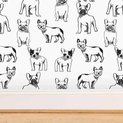 Miniatura 4 de Papel tapiz de grado comercial Swatch – Bulldog francés Negro Blanco Perros Frenchie Monocromo Lindo Cachorro Tradicional Papel pintado por
