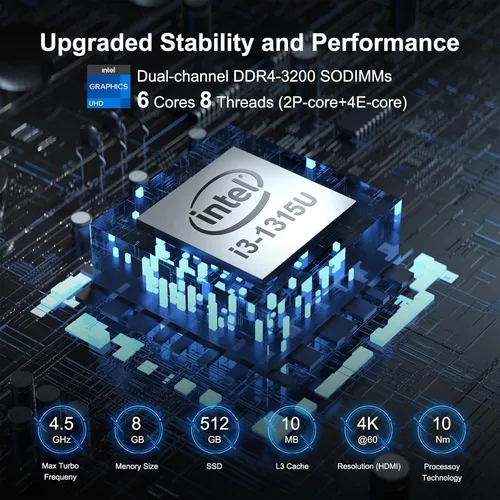 Miniatura 2 de Intel NUC 13 Pro, NUC13ANHi3 Mini PC versátil de 8 GB de RAM y 512 GB SSD con procesador Core i3-1315U