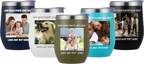 Vaso de vino personalizado, taza de café de acero inoxidable personalizada de 12 onzas, personalizable con grabado de imágenes y nombres, vasos