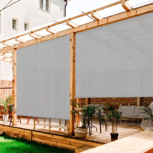 Persianas enrollables para exteriores, para porche, terraza, pérgola, balcón, glorieta, privacidad, 5 pies de ancho x 6 pies de alto, tamaño Gris