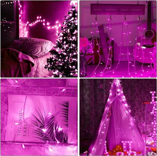 Miniatura 4 de Cadena de luces rosa para exteriores, decoraciones de San Valentín, 8 modos de luces de hadas de Navidad, enchufe para árbol del dormitorio