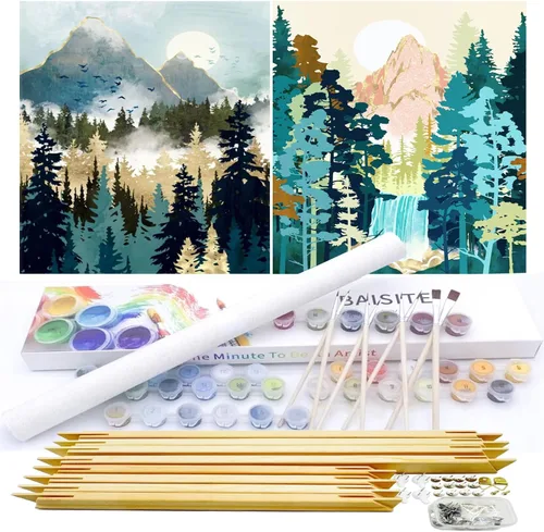 Miniatura 64 de BAISITE Kit de pintura por números para adultos principiantes, 12 pulgadas de ancho x 16 pulgadas de largo, paquete de 2 lienzos para kits