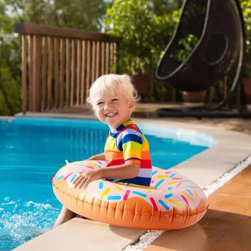 Miniatura 5 de Leitee Dona inflable para niños de 21.7 pulgadas con forma de dona, flotadores para piscina, tubo de natación inflable, anillo de natación