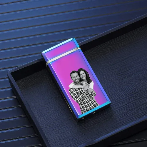 Miniatura 4 de Encendedor de arco eléctrico con foto personalizada USB recargable a prueba de viento, interruptor táctil grabado personalizado con indicador