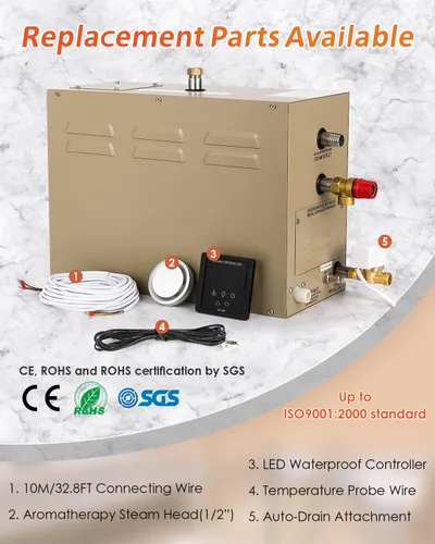 Miniatura 6 de Kit generador de ducha de vapor de 15 KW para baño, sauna, spa, cabezal de vapor de aromaterapia, sistema de autodrenamiento, controlador