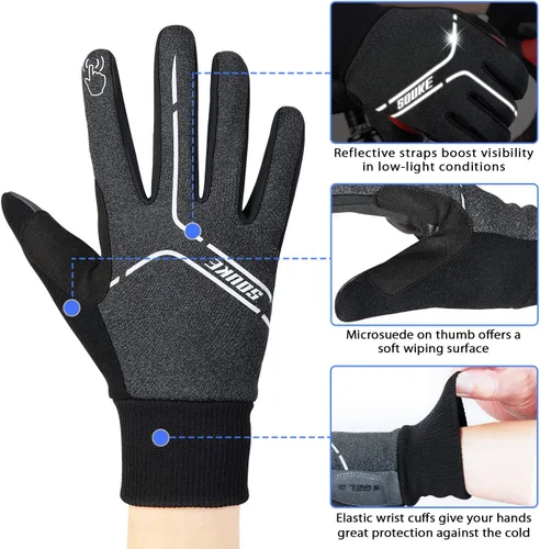 Miniatura 4 de Souke Sports Guantes de ciclismo de invierno para hombres y mujeres, guantes acolchados para pantalla táctil, resistentes al agua, resistentes al