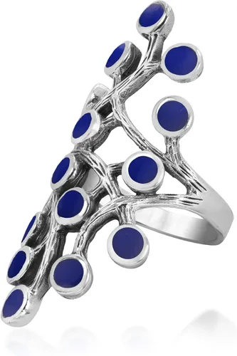 Miniatura 2 de Aeravida Dramatic Flowing Nature Vines - Anillo de plata esterlina 925 con incrustaciones de lapislázuli azul simulado Elegantes anillos de boda