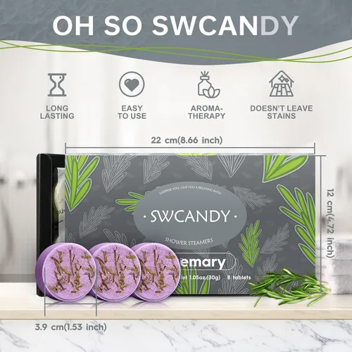 Miniatura 4 de SWCANDY - Vaporizadores de ducha de aromaterapia, regalos de cumpleaños para mujeres, esenciales de viaje, 8 piezas de romero, bombas de baño