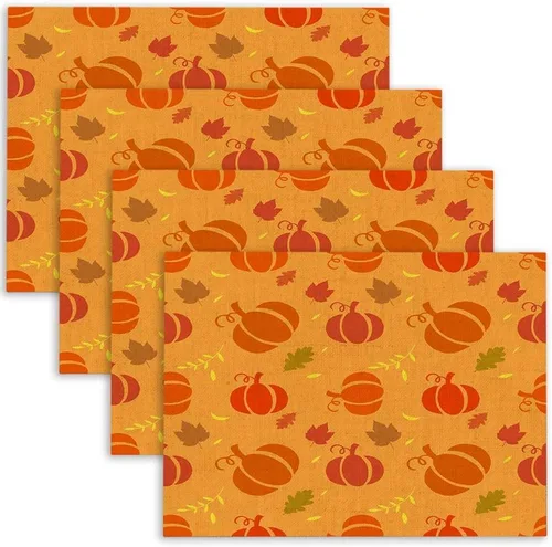 Miniatura 8 de Mrcrypos Juego de 4 manteles individuales de otoño, Halloween, Acción de Gracias, fáciles de limpiar, juego de 4 manteles individuales lavables