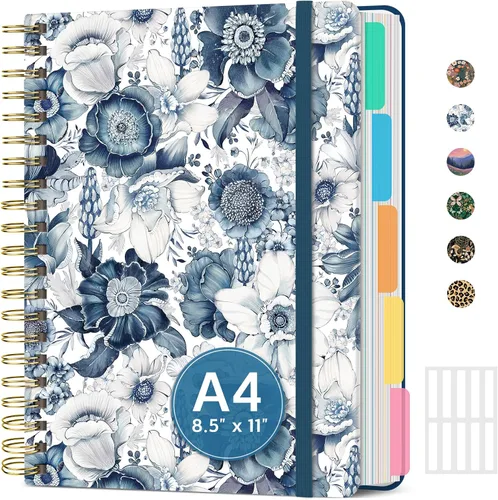 Miniatura 21 de Cuadernos grandes con forro en espiral para el trabajo con divisores y pestañas extraíbles, 8.5 x 11 pulgadas, bonito cuaderno de tapa dura de 5
