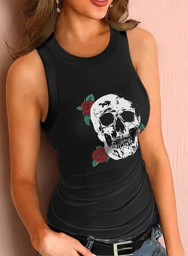 Miniatura 3 de Dokotoo - Camiseta ajustada sin mangas para mujer, tirantes anchos, escote bajo, con ribetes, deportiva, para entrenamiento