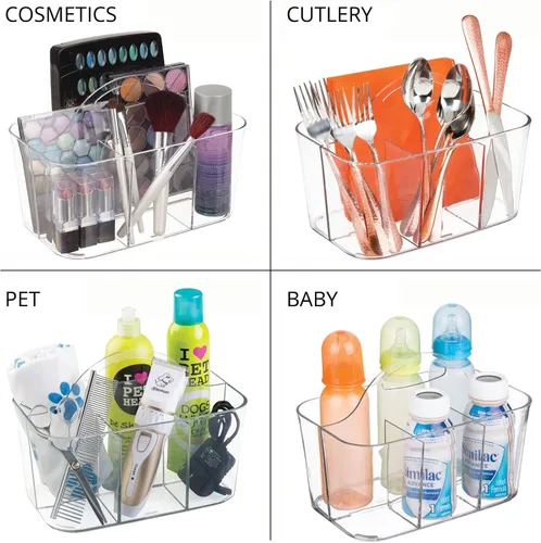 Miniatura 7 de mDesign Organizador portátil de plástico para manualidades, cesta dividida con asa para manualidades, costura, suministros de arte, capacidad