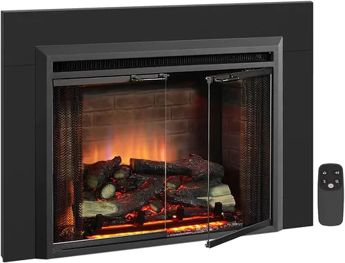Miniatura 12 de PuraFlame Klaus - Inserto eléctrico para chimenea de 33", con kit de adornos, sonido de chispas de fuego, tronco de resina, puerta de vidrio