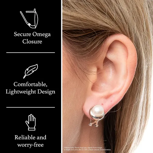 Miniatura 4 de Splendid Pearl Pendientes de plata de ley 925 con clip francés Omega 0.512in perlas cultivadas de agua dulce