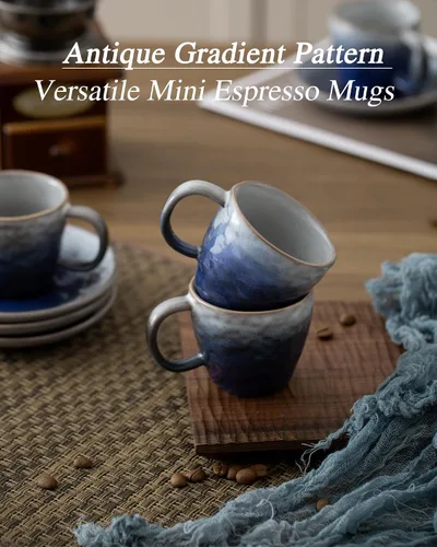 Miniatura 7 de Juego de 4 tazas de café espresso de 3 onzas, mini taza de café espresso doble italiano, tazas vintage pequeñas de cerámica con platillo para café