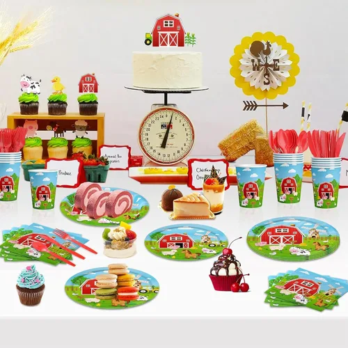 Miniatura 7 de 150 piezas de decoración de fiesta de cumpleaños de animales de granja, platos de granja, vajilla, granero, suministros para fiesta de cumpleaños