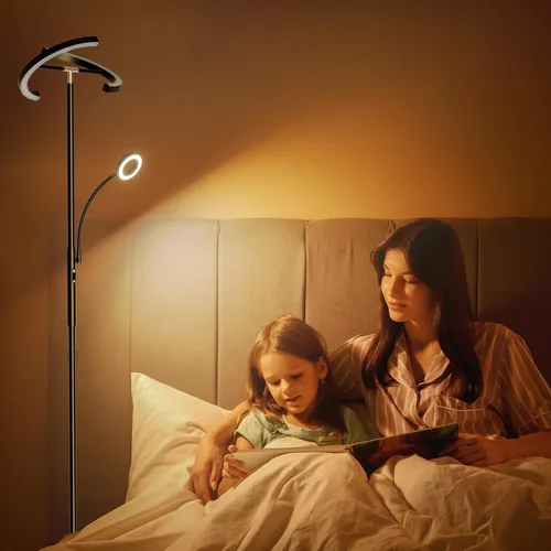 Miniatura 8 de SIBRILLE Lámpara de pie LED para sala de estar - Lámpara de pie moderna con luz de lectura, control táctil remoto, luz de pie regulable Negro