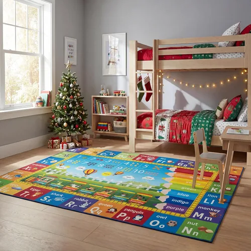 Miniatura 5 de Unirea Alfombra infantil de 5 x 7 pies para sala de juegos, dormitorio, aula, tapete de juego educativo lavable con alfabeto ABC, números, animales