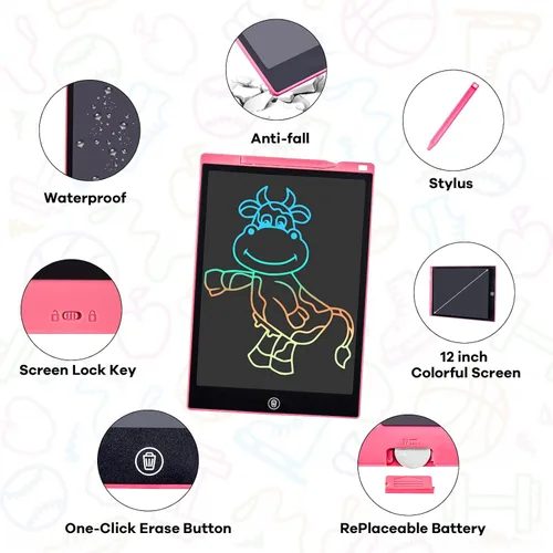 Miniatura 3 de Paquete de 2 tabletas de escritura LCD, 12 pulgadas, colorido tablero de dibujo para niños pequeños, juguete educativo borrable regalo de cumpleaños