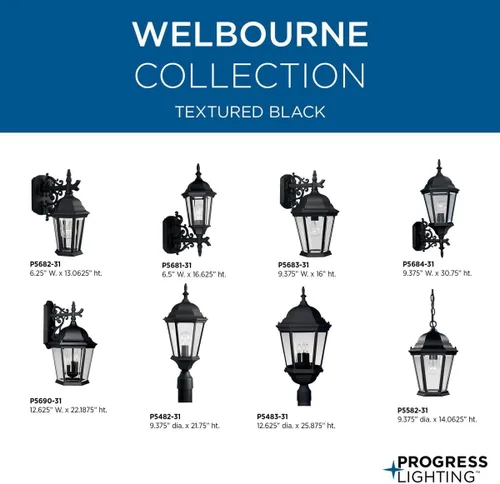 Miniatura 5 de Progress Lighting P5683-31 Welbourne Outdoor, 9-1/2 pulgadas de ancho x 18 pulgadas de alto, negro