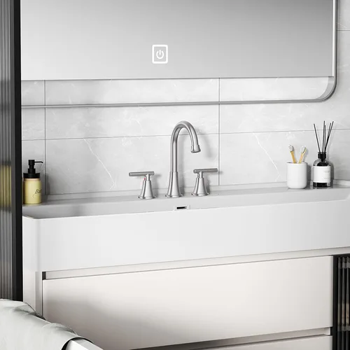 Miniatura 6 de Grifos de Baño para Lavabo de 3 Orificios, Hurran Grifo de Lavabo de Baño de Níquel Cepillado con Desagüe Pop-up y Líneas de Suministro, Grifo