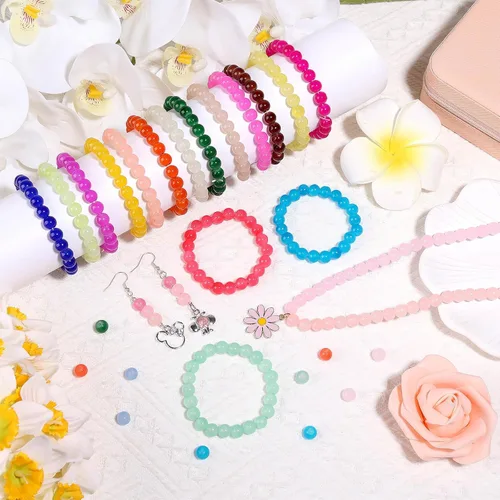 Miniatura 7 de shynek 1400 Piezas Cuentas de Vidrio Redondas de 8mm para Hacer Joyas, 28 Colores Cuentas de Cristal para Pulseras Hacer Joyas y Manualidades DIY