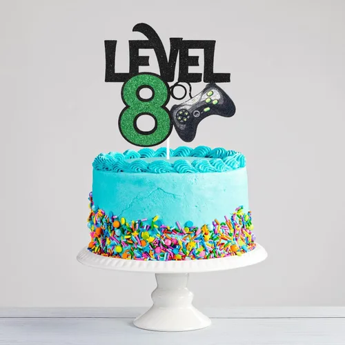 Miniatura 7 de Decoración para pastel de juego de nivel 8 – Suministros de fiesta de 8 cumpleaños para niños – Decoración de fiesta de juegos ganador