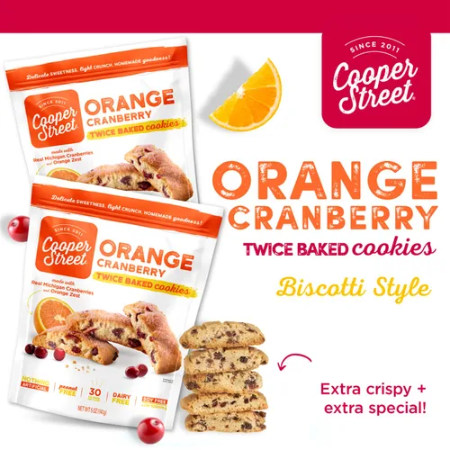Miniatura 3 de Cooper Street Galletas crujientes horneadas dos veces naturales, sin maní ni lácteos, estilo biscotti, 18 onzas, naranja y arándano