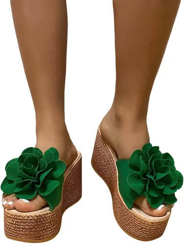 Miniatura 2 de Pantuflas para mujer, para interiores y exteriores, para mujer, con puntera abierta, para mujer, zapatos de casa, pantuflas de viaje (verde, 6.5-7)
