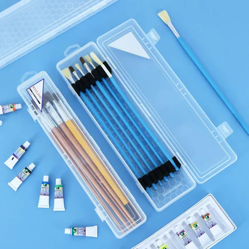 Miniatura 7 de Caja Portapinceles para Artista PaintBrush, Portátil de Plástico Duro Transparente, Pequeño Estuche de Viaje para Pinceles de Acuarela con Insertos
