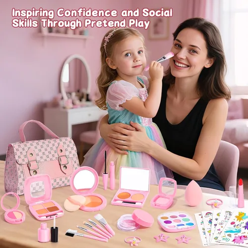 Miniatura 7 de Juego de maquillaje para niños de 3 a 5 años, maquillaje falso para niñas con bolso para niños, kit de maquillaje de juguetes para niñas de 3, 4, 5