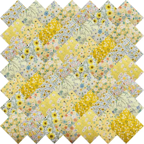 Miniatura 12 de 5" x 5" 50 PIEZAS 100% Algodón Paquetes de Tela Floral Cuadrada para Acolchado, Suministros para Costura DIY y Principiantes en Acolchado_Azul